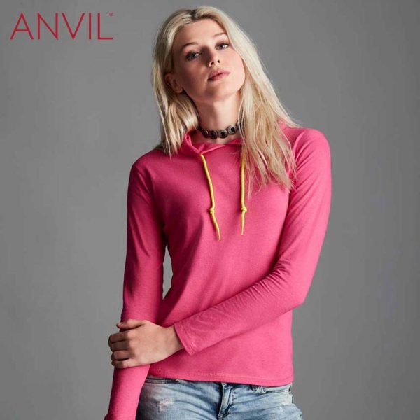 ANVIL 887L Ladies Lightweight Long Sleeve Hooded T-Shirt