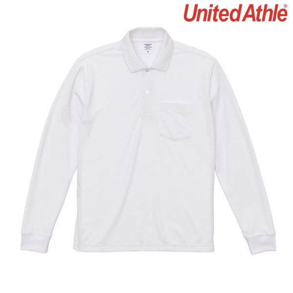 2024-01 White 001 Size:2XL United Athle 2024-01 4.7oz Long Sleeve Dry-Fit Polo Shirt (With Pocket)