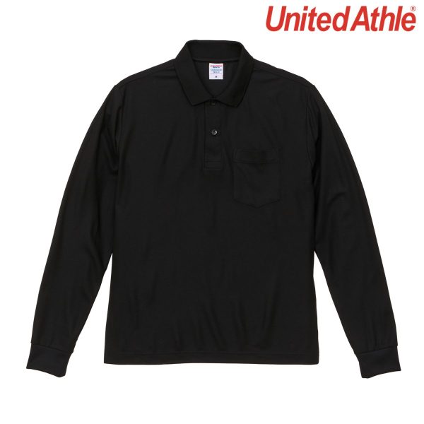 2024-01 Black 002 Size:2XL United Athle 2024-01 4.7oz Long Sleeve Dry-Fit Polo Shirt (With Pocket)