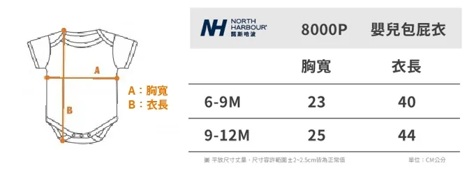 North Harbour 8000P 5.9oz MIT Baby Rompers 9 size 8000P