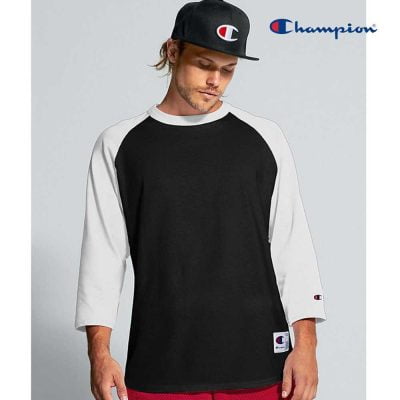 Champion T137 七分袖牛角袖 T 恤 (美國尺碼) - Black/White FS036