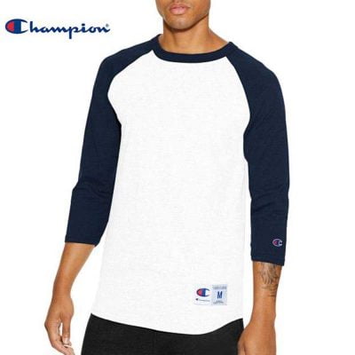 Champion T137 七分袖牛角袖 T 恤 (美國尺碼) - White/Navy FA030